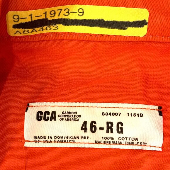 Orange Coveralls Official Garment Corporation of America 100% Cotton  46 RG - Picture 4 of 14